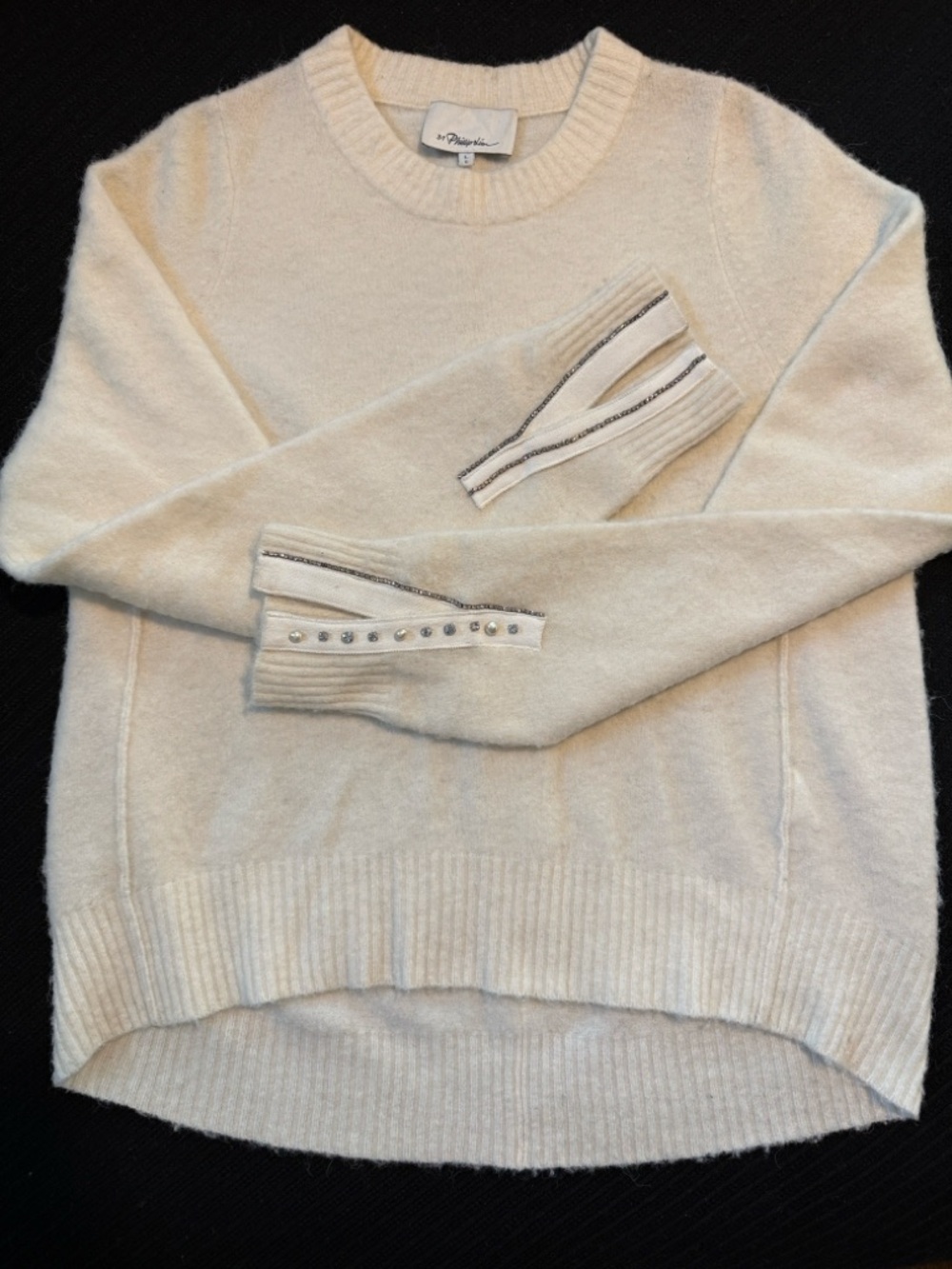 3.1 Philip Lim Cream Sweater with Crystal & Pearl Embellished Button Cuff
